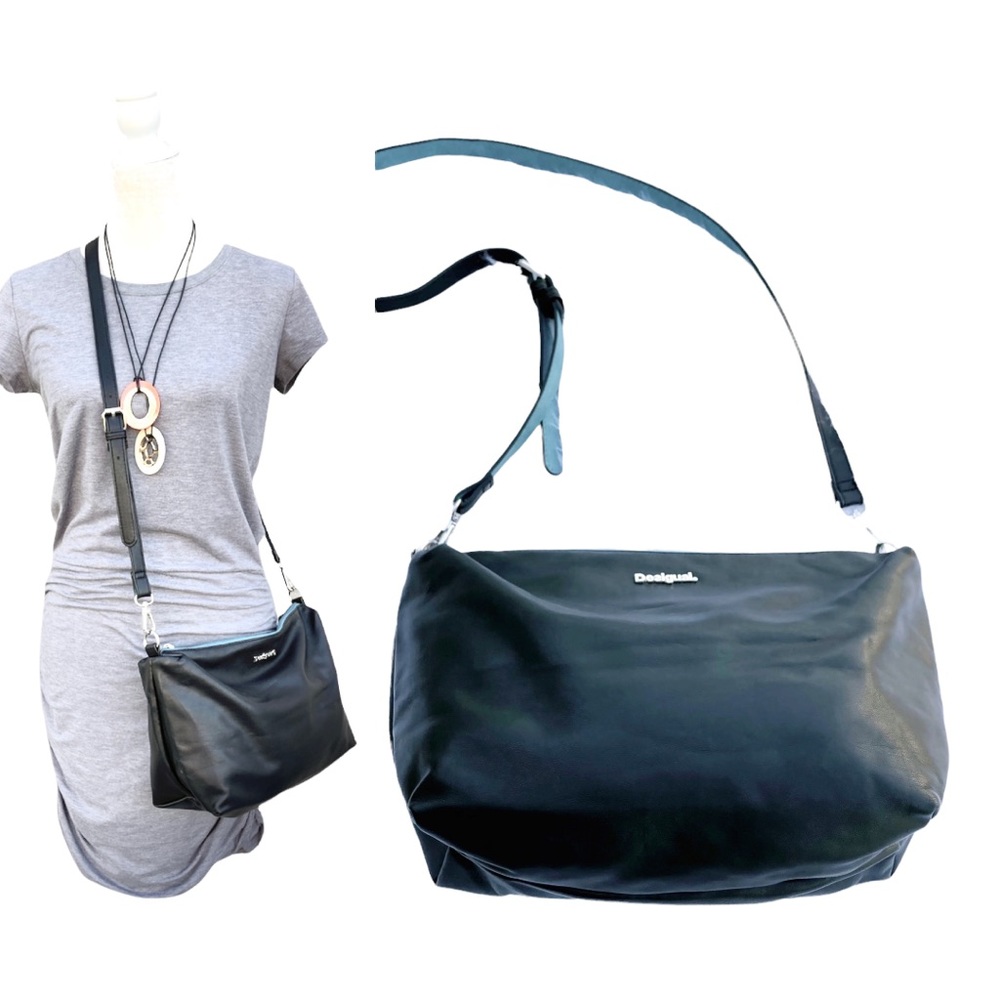 Desigual Crossbody Bag New Black Teal Vegan Leather